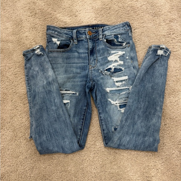 American Eagle Outfitters Ripped Blue Skinny Jeans - Picture 2 of 7